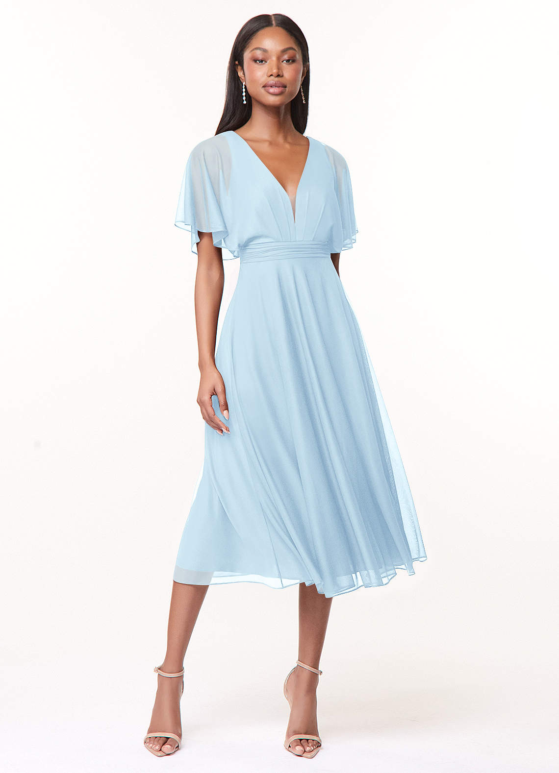 Azazie Tinsley Brautjungfernkleider A-Linie Plissee Gittergewebe Kleid Himmelblau image1