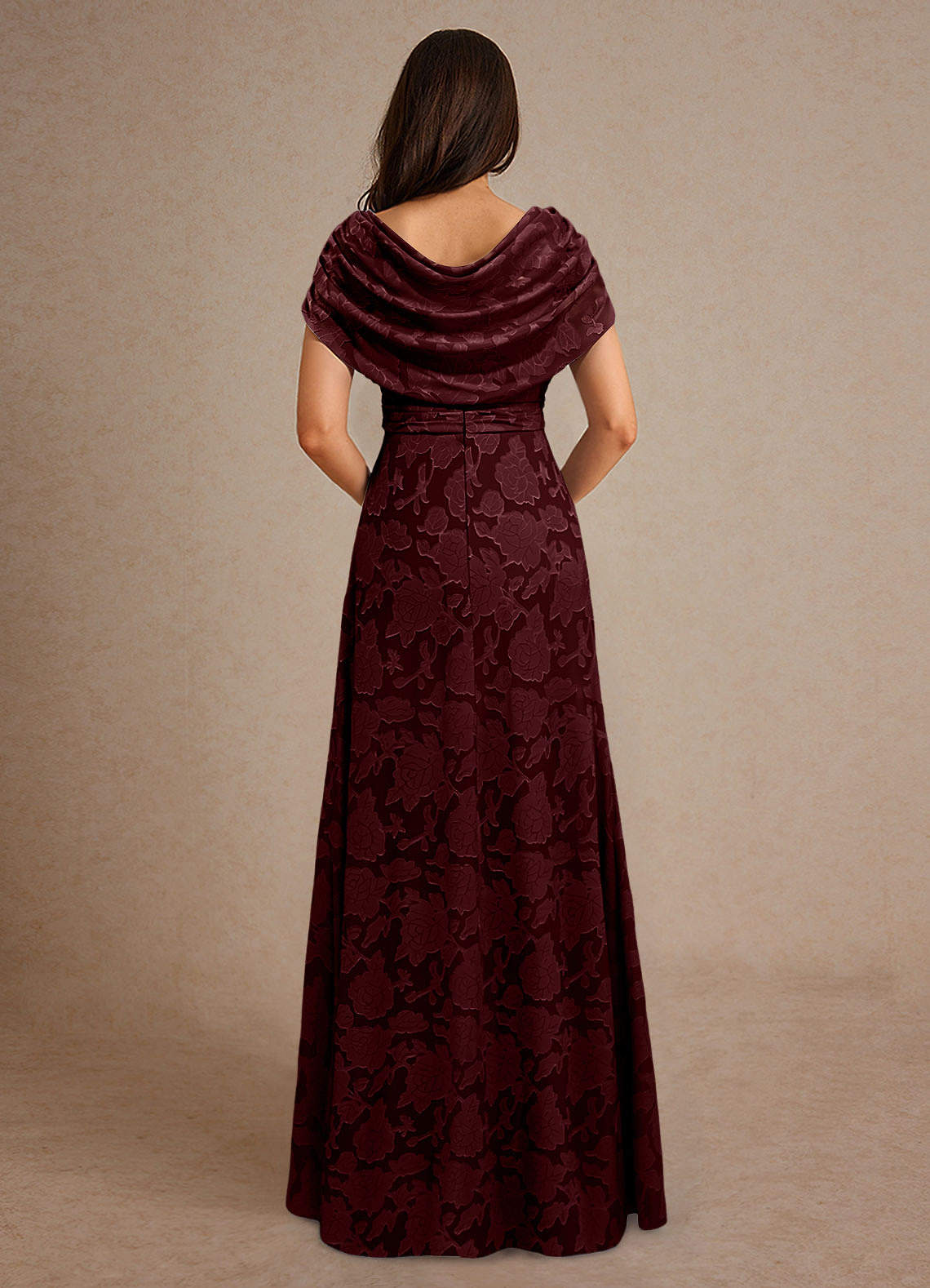 Azazie Branford vestidos de madre de la novia Vestido de Cabernet de Devorado Floral de Corte En A con Plisado image2