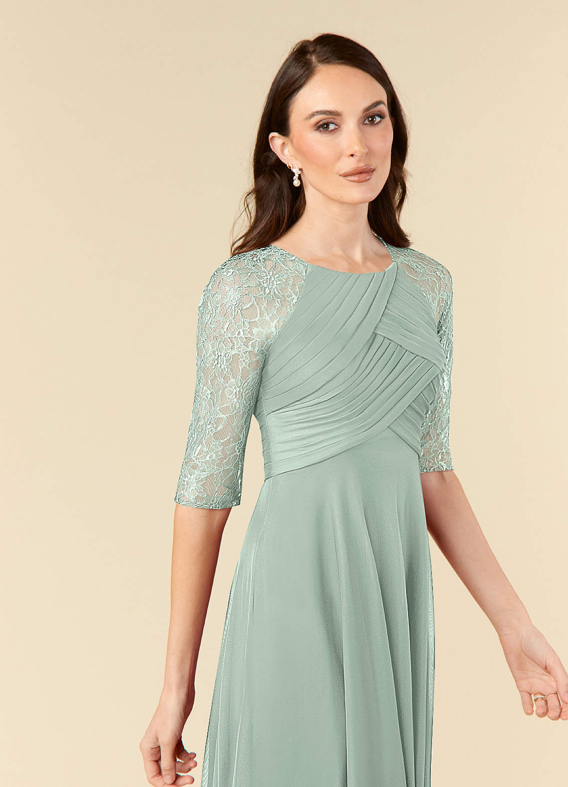 Azazie Gracelyn At-home Try On Dresses Agave A-Line Lace Dress image4