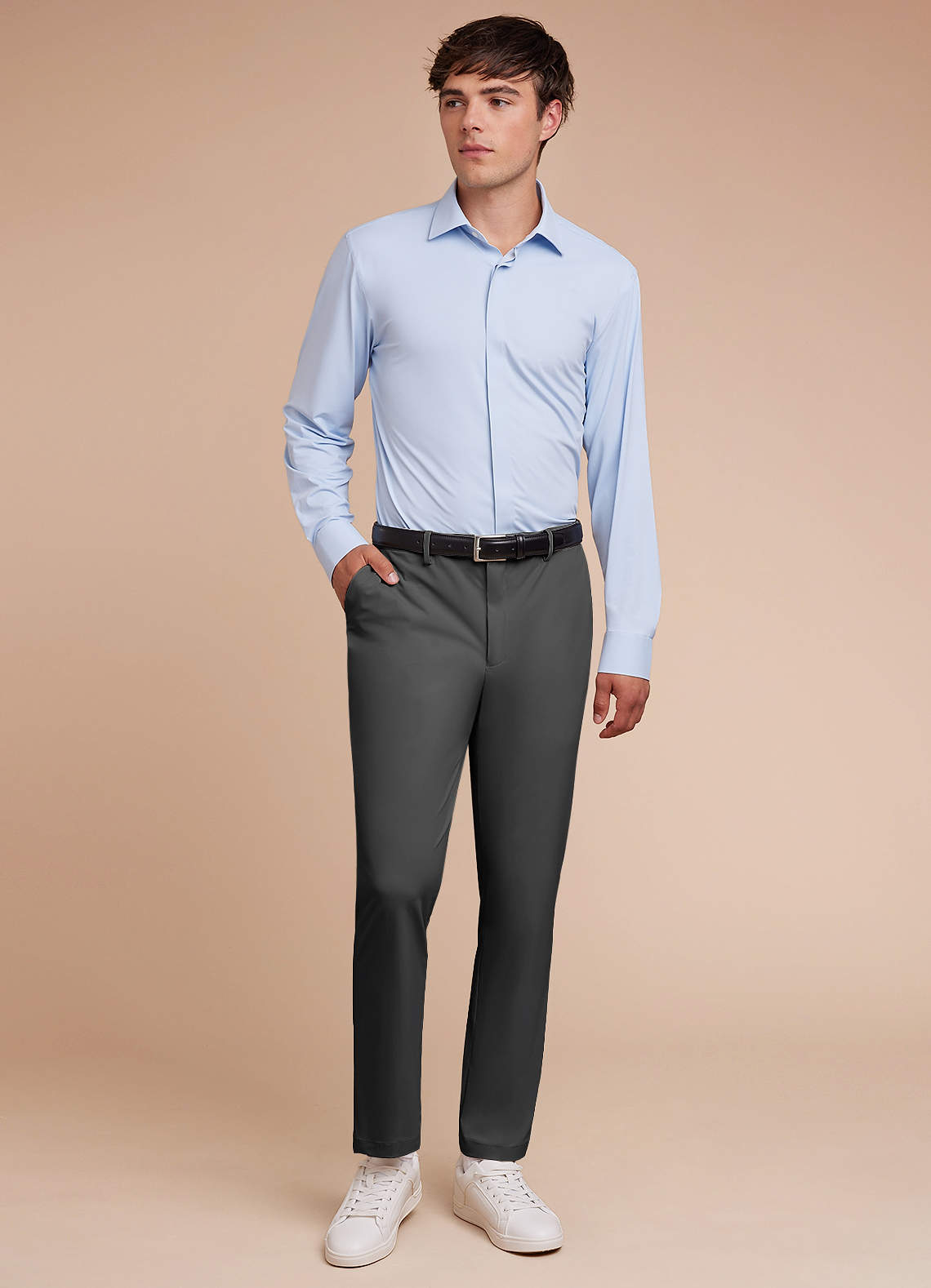 front Vincent Grey Structured High Stretch Dress Pants
