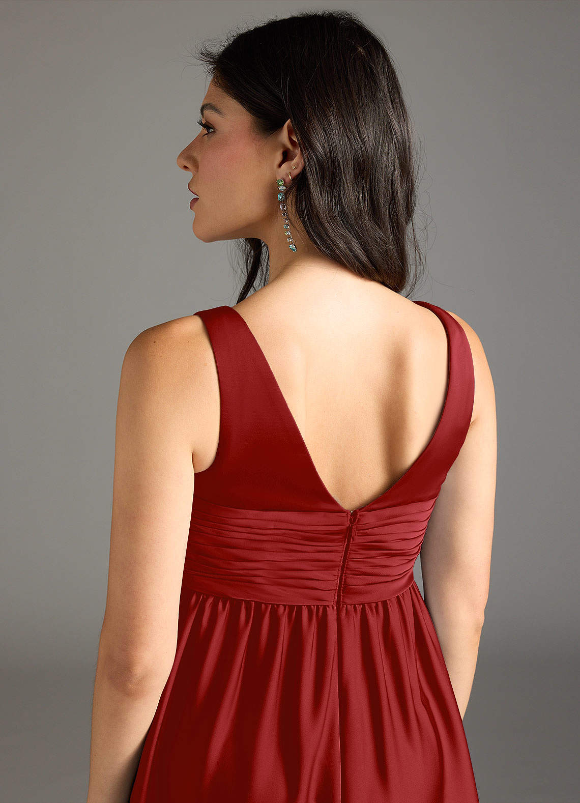 Azazie Yetta Maternity Bridesmaid Dresses A-Line Pleated Stretch Satin Floor-Length Dress image4