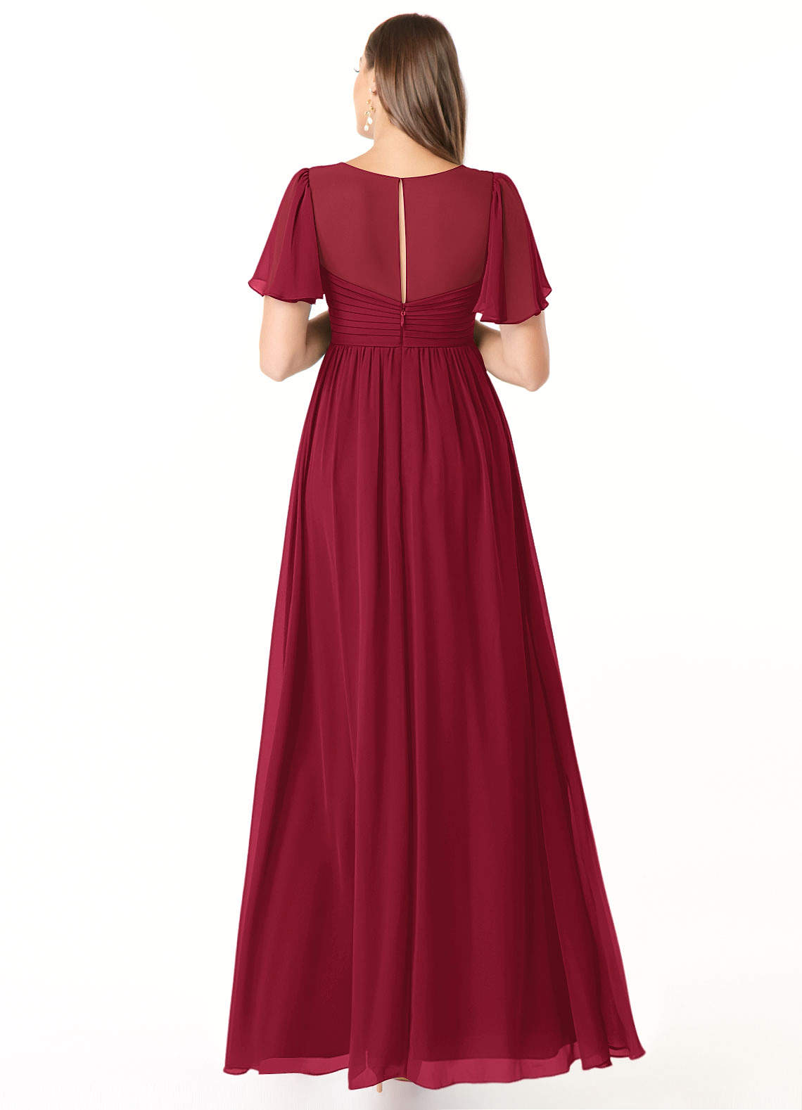 Azazie Verna At-home Try On Dresses A-Line V-Neck Ruched Chiffon Floor-Length Dress image1