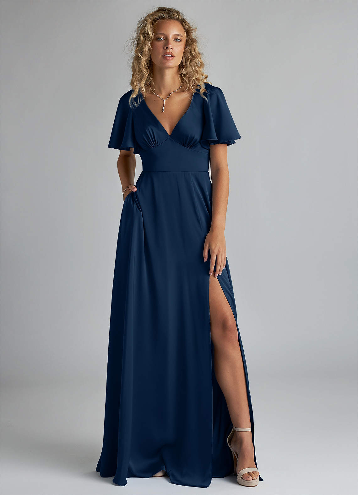 navy wrap bridesmaid dress Azazie Kimber