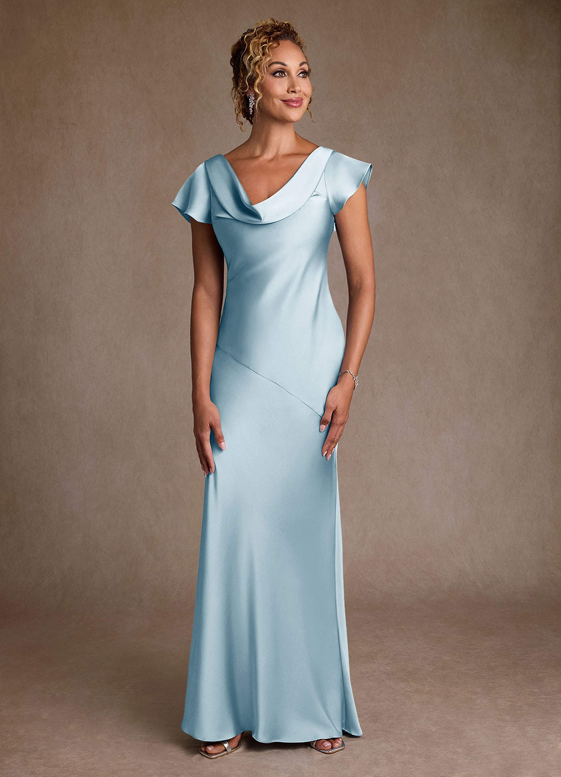 Azazie Shelby Abiti per la Madre della Sposa Abito Sirena in Raso Elasticizzato Plissettato Azzurro image1