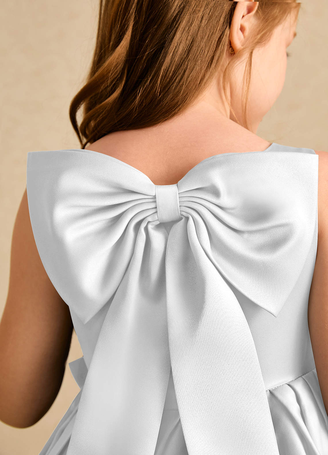 Azazie Jessie Flower Girl Dresses Diamond White A-Line Bow Matte Satin Dress image7