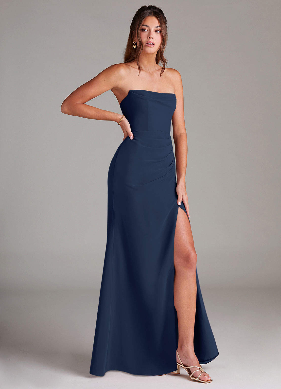 Azazie Leonis Bridesmaid Dresses Dark Navy Sheath Strapless Chiffon Convertible Dress image7