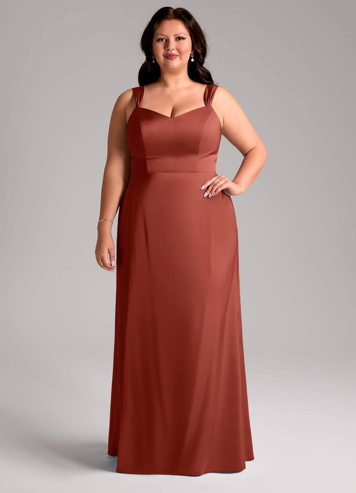 Azazie Denice Robes de demoiselle d'honneur Robe Fourreau en Satin extensible Plissée Terracotta image7