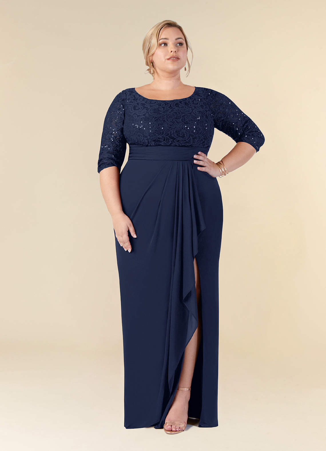 Azazie Macie Mother of the Bride Dresses Dark Navy Sheath Scoop Sequins Lace Dress image1