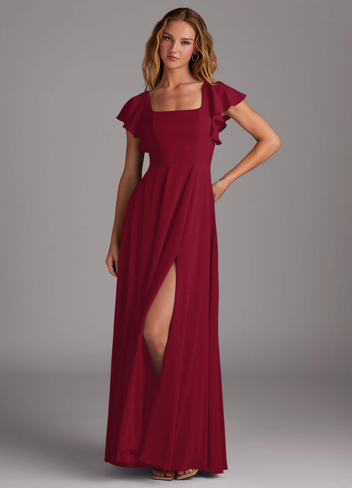 Azazie Bondi Brautjungfernkleider A-Linie Seitliche Cut-Outs Stretch-Chiffon Kleid Burgunderrot image1
