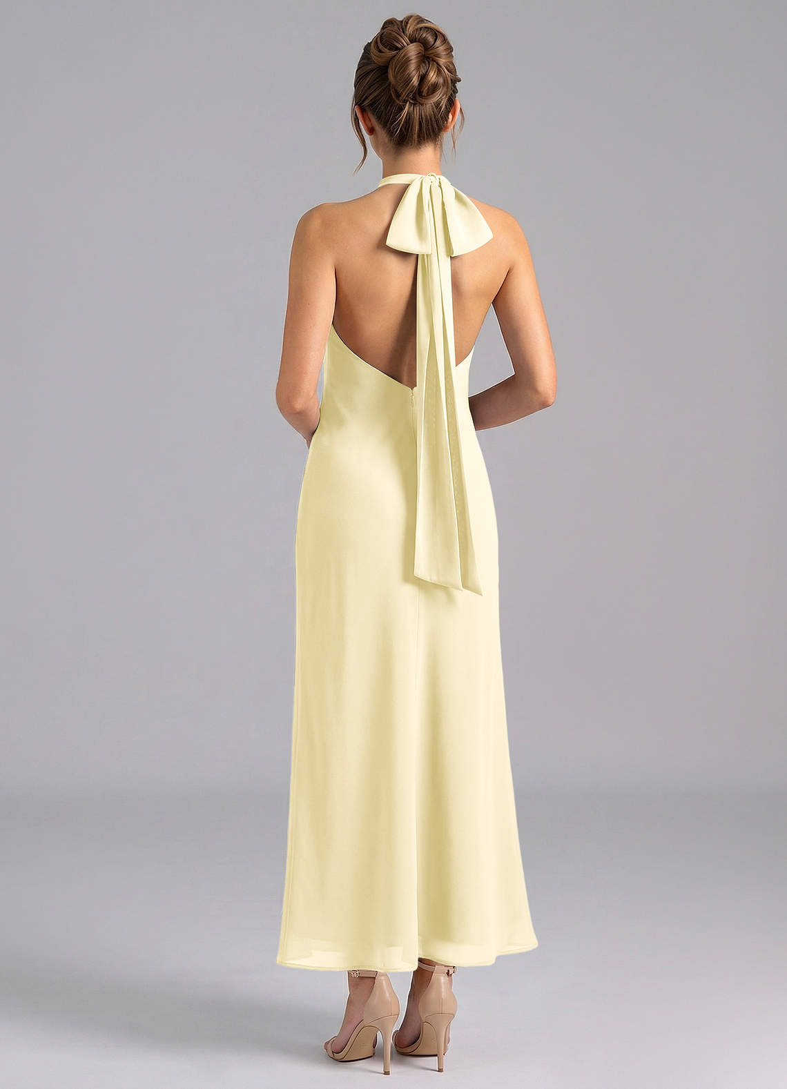 Azazie Velli Brautjungfernkleider Meerjungfrau-Linie Hoher Kragen Chiffon Kleid Zitronensorbet image1