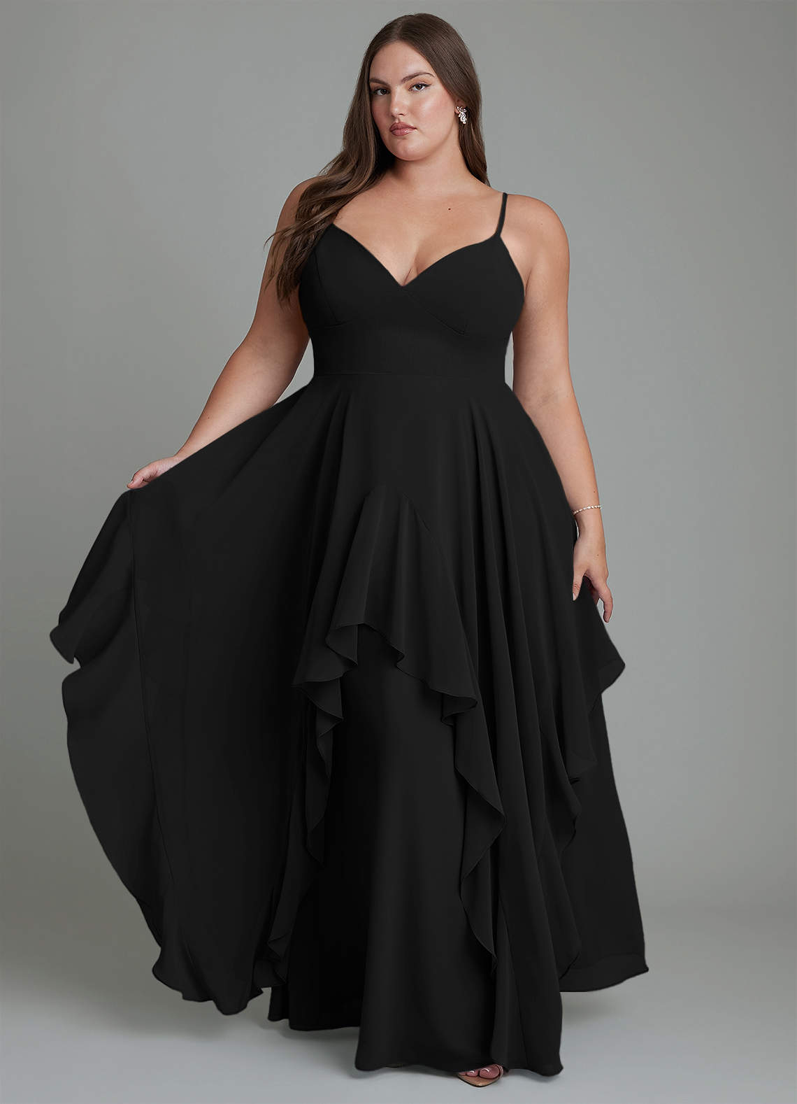 Azazie Zaina Abiti da Damigella Abito A-Line in Chiffon Nero image1