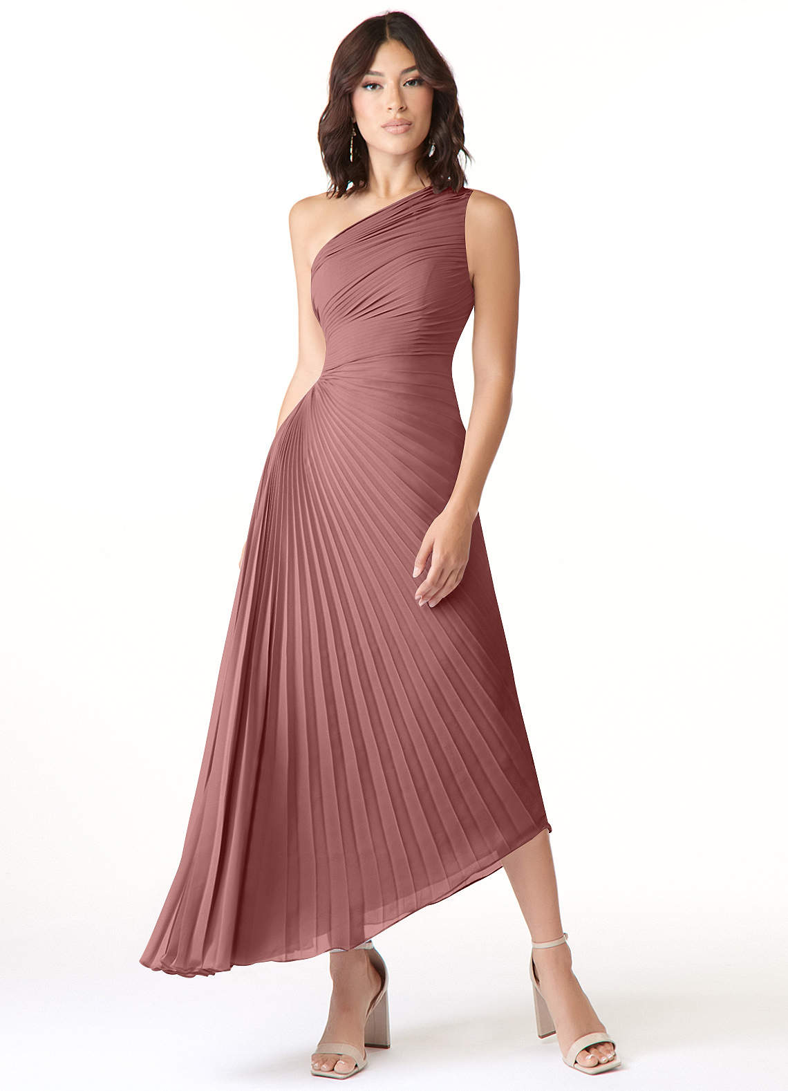 Azazie Kirra Jurken voor bruidsmeisjes Jurk van Chiffon met A-Lijn One-Shoulder Woestijnroos image1