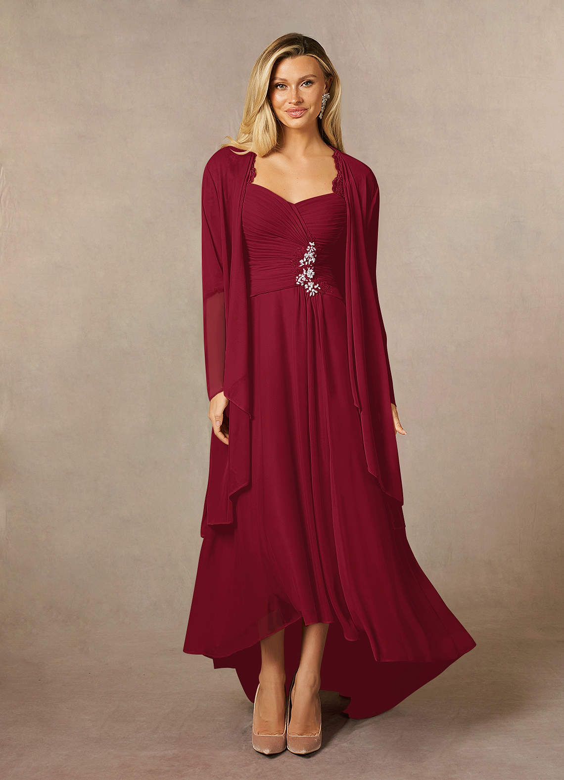 chinese dress ladies Burgundy High Low Lace Prom Dresses, Wine Red High Low Lace Formal Eve –  jbydress main image 1