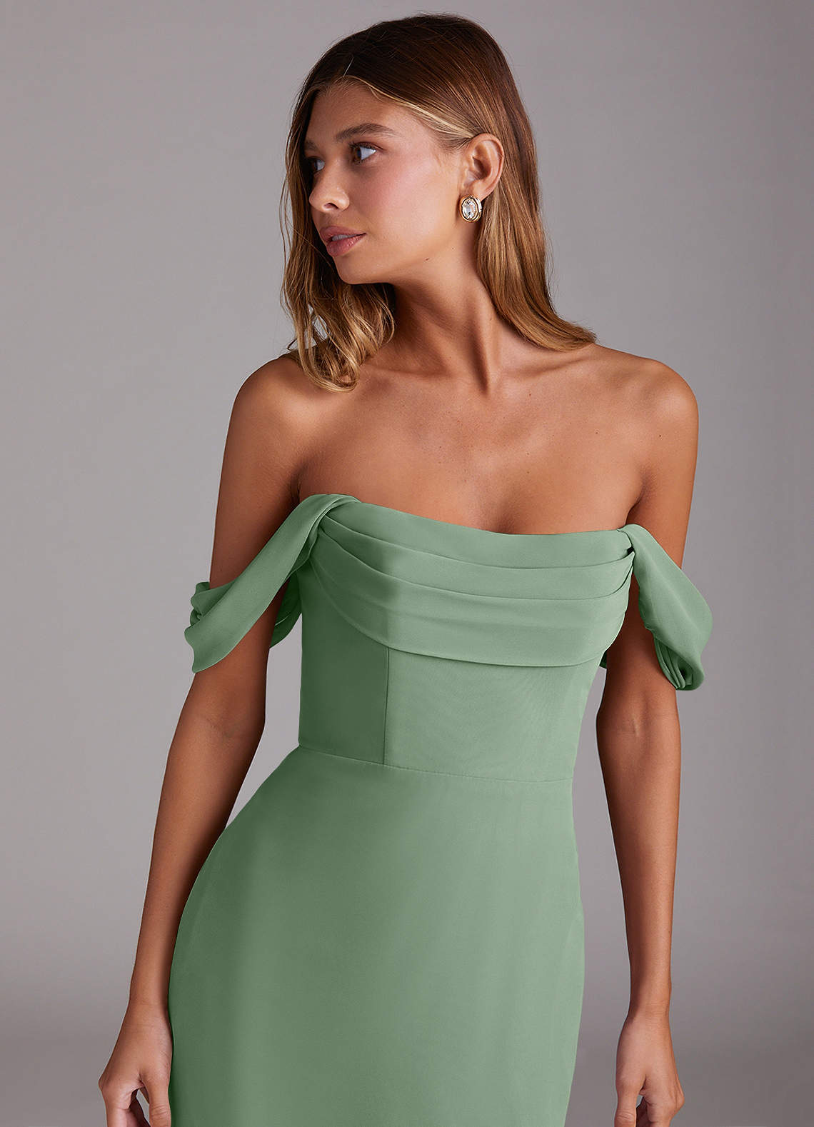 Azazie Saige Bridesmaid Dresses Matcha A-Line Off the Shoulder Chiffon Convertible Dress image4