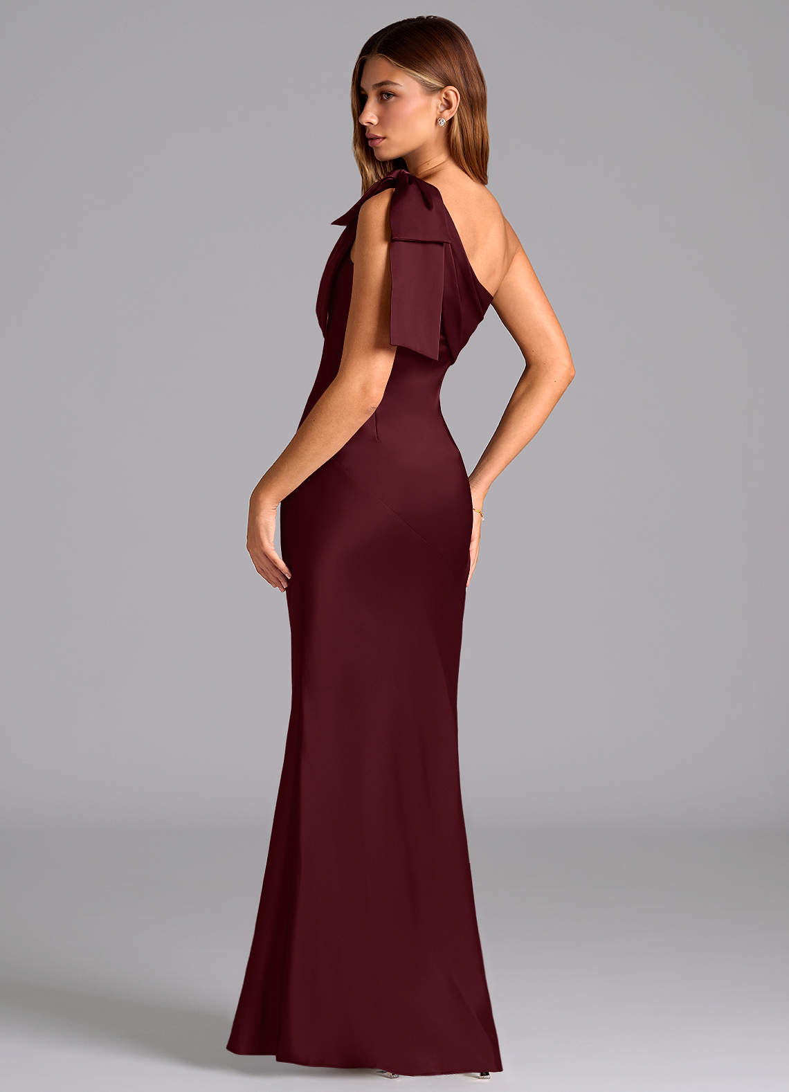 Azazie Yuanna Brudtärnklänningar Klä av Sjöjungfru i Stretch Satin Ena axeln Cabernet image5