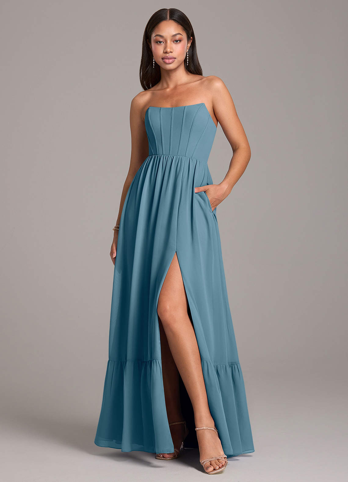 Azazie Kailee Bridesmaid Dresses Bermuda A-Line with Pockets Chiffon Dress image1
