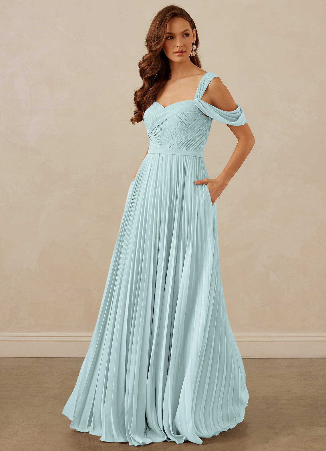 Christian Siriano Bridal for Azazie 1013 Bridesmaid Dresses Mist A-Line Off the Shoulder Chiffon Dress image1