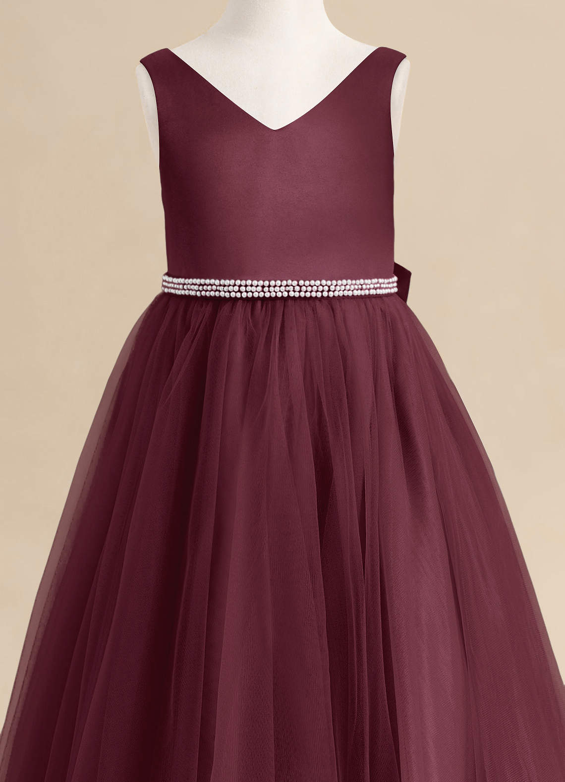 Azazie Firefly Flower Girl Dresses Cabernet A-Line Bow Matte Satin Dress image4