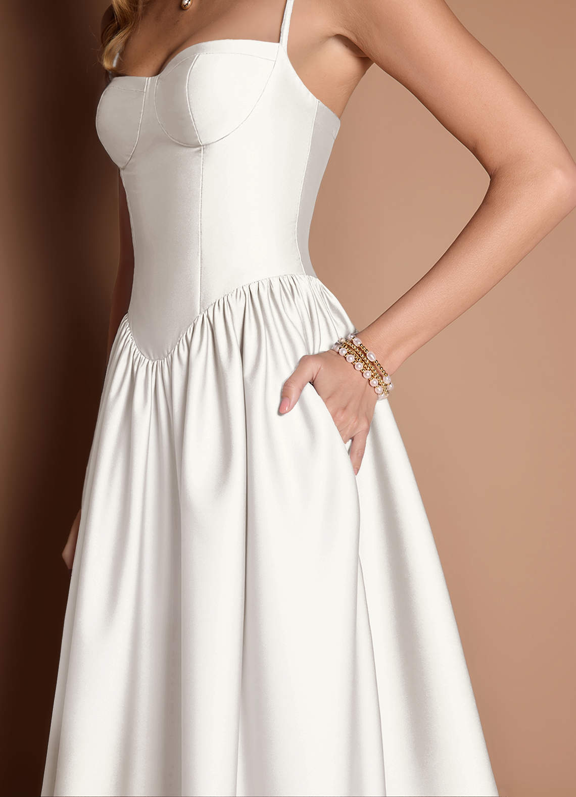Ottilie White Pleated Midi Dress | Azazie CA