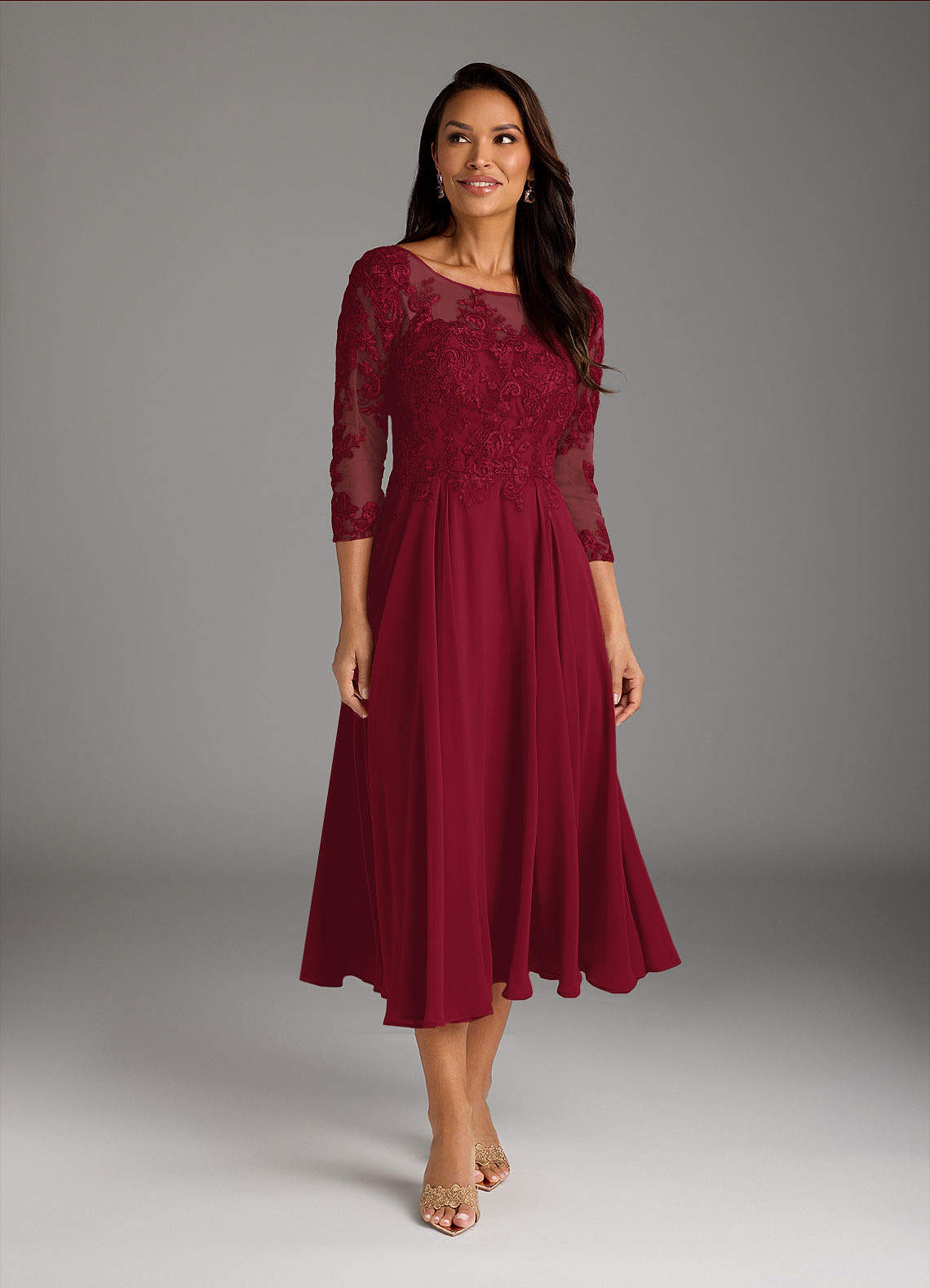 Azazie Marge Mother of the Bride Dresses Burgundy A-Line Scoop Lace Chiffon Dress image1