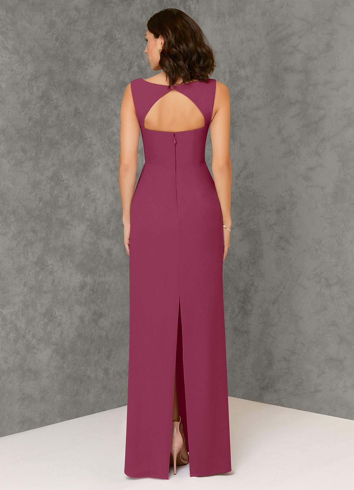 Azazie Flori Bridesmaid Dresses Mulberry Sheath Square Neckline Chiffon Dress image1