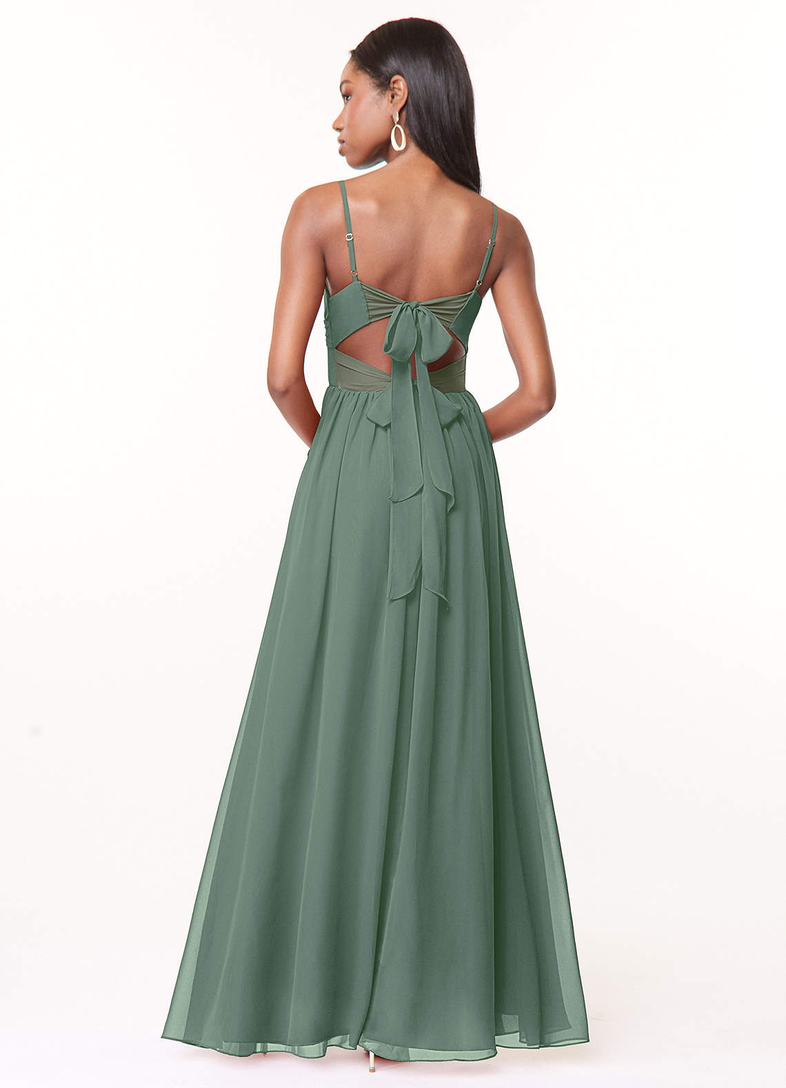 Azazie Zeya Bridesmaid Dresses Eucalyptus A-Line V-Neck Pleated Chiffon Dress image2