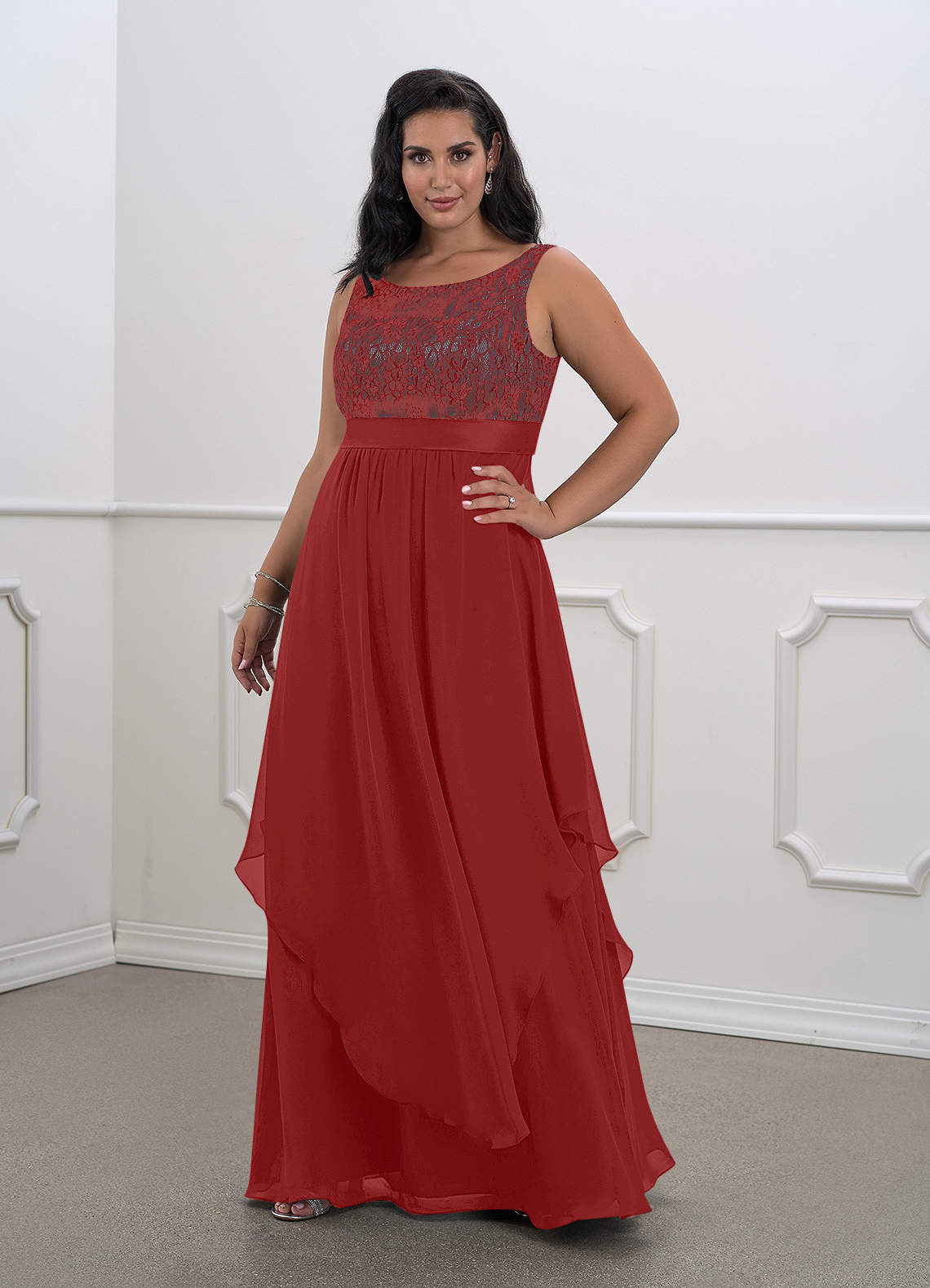 Azazie Xella Klänningar till brudens mor Klänning A-Line i Chiffong Spets Rost image1