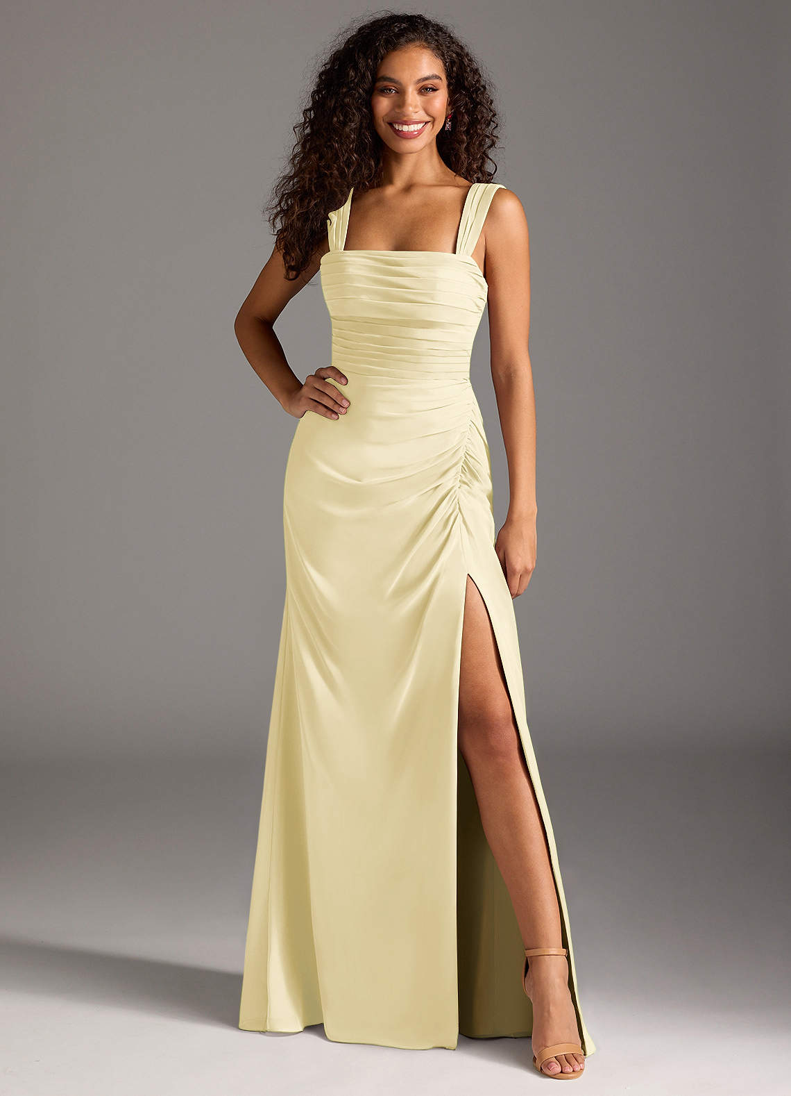 Azazie Jesaphine Bridesmaid Dresses Lemon Sorbet Sheath Bow Chiffon Dress image3