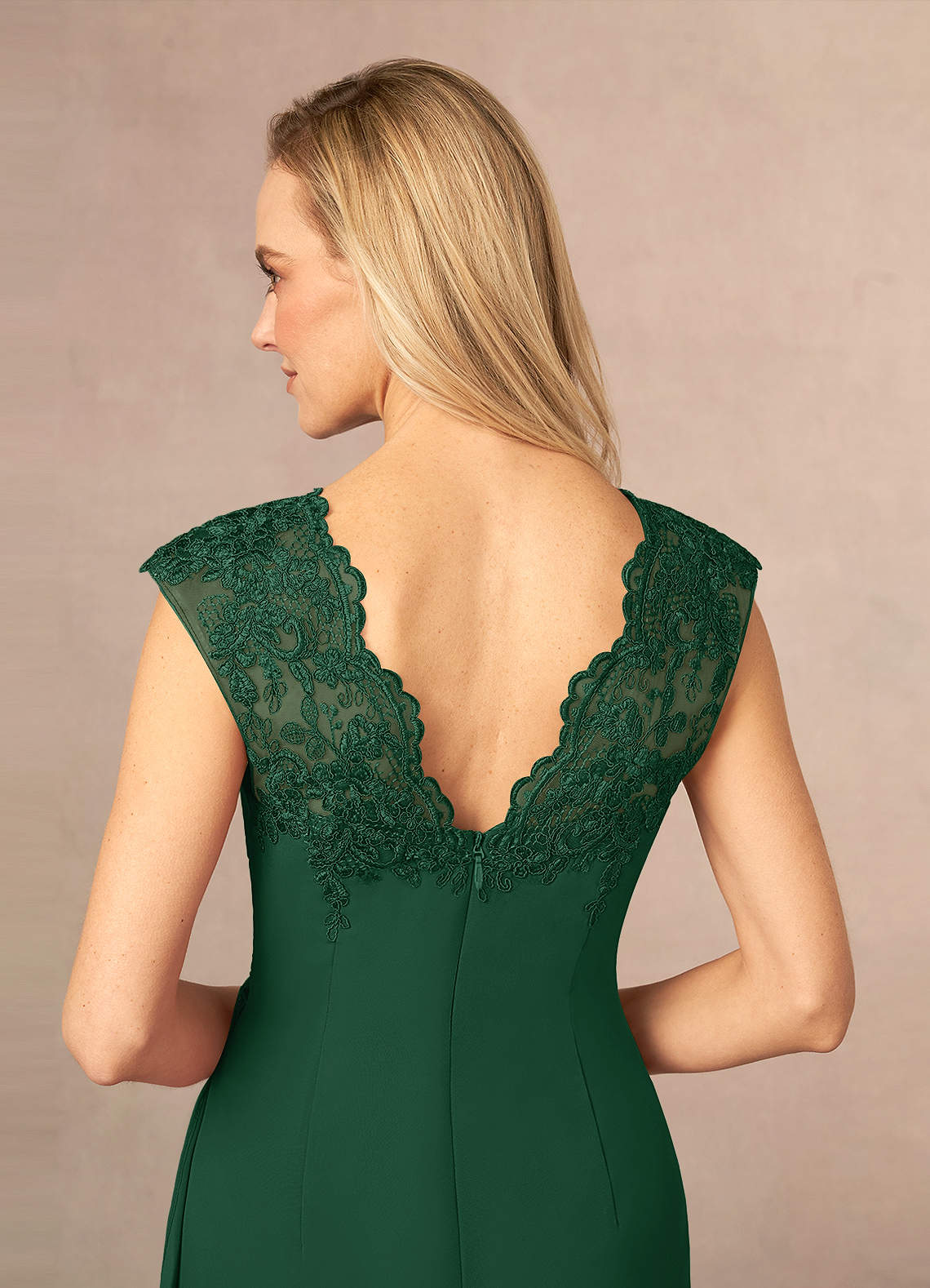 Azazie Gladys Dark Green A-Line Queen Anne Lace Chiffon Dress | Azazie