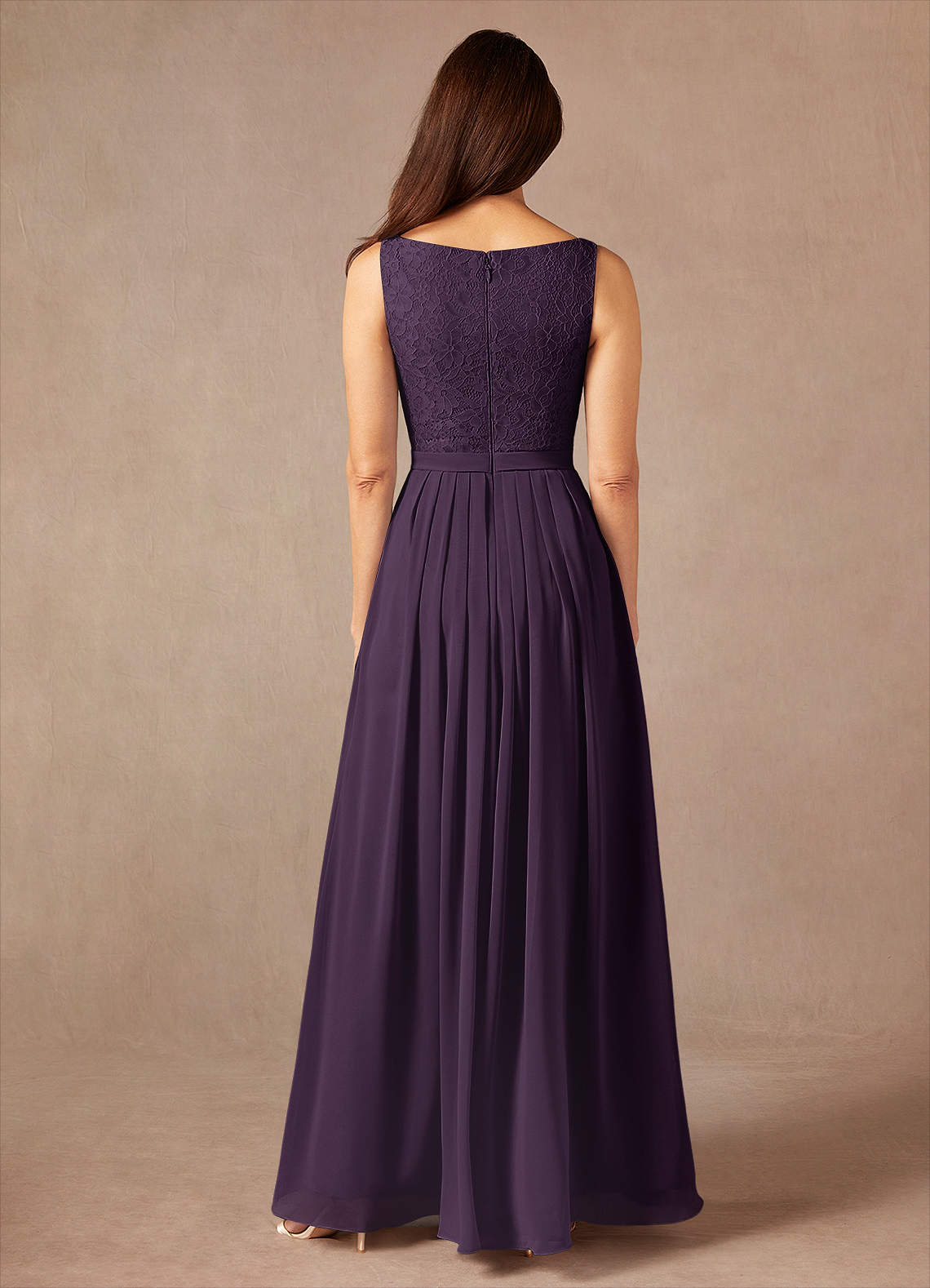 Azazie Ainsling Mother of the Bride Dresses Plum A-Line Square Neckline Lace Chiffon Dress image6