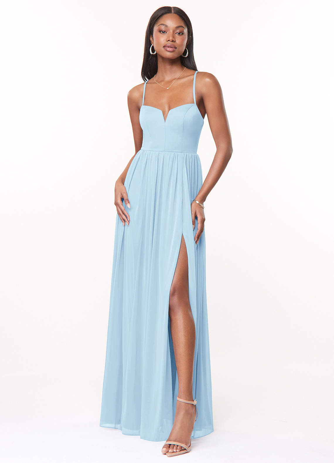 Azazie Marsol Bridesmaid Dresses Sky Blue A-Line Corset Mesh Dress image1