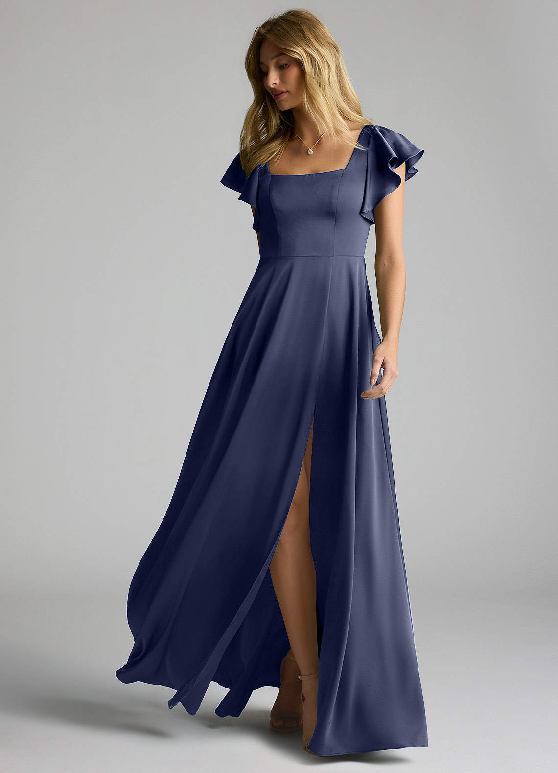 Azazie Bondi Bridesmaid Dresses Stormy A-Line Bow Stretch Satin Dress image10