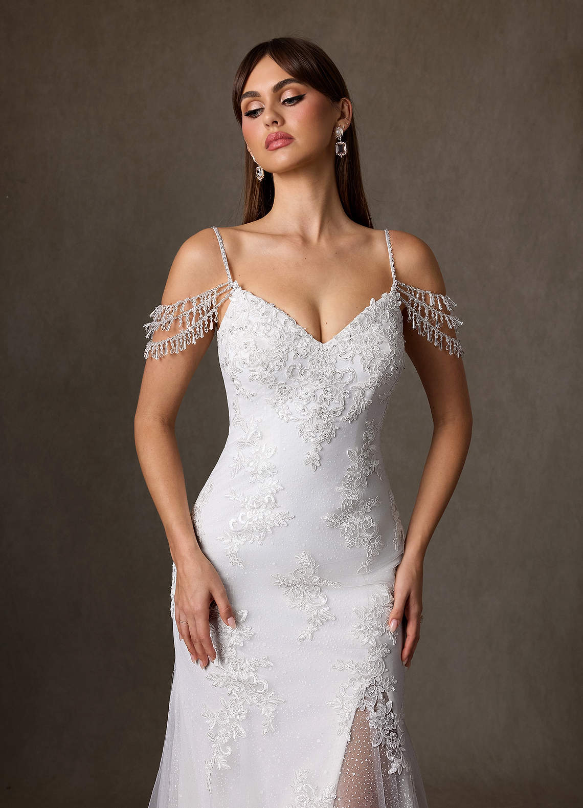 Azazie Saskia Diamond White Mermaid Sequins Tulle Dress | Azazie