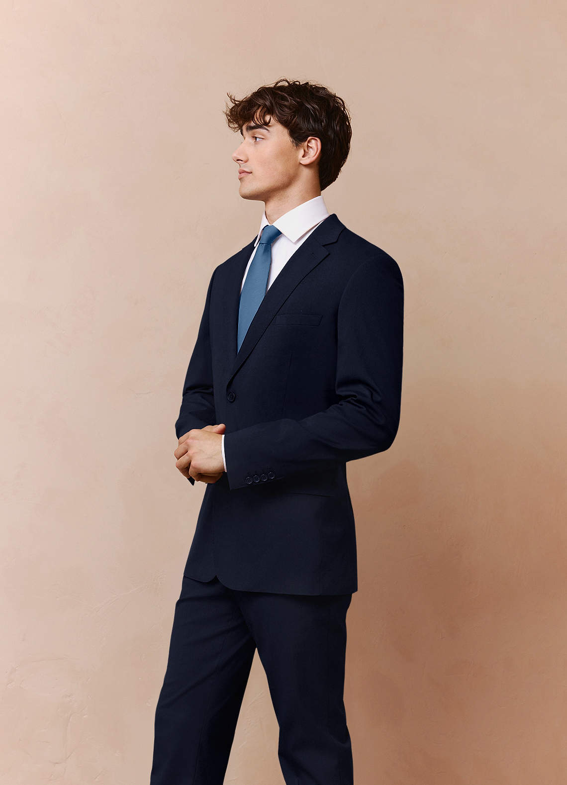 front Savile Navy Blue Wool Blend Suit