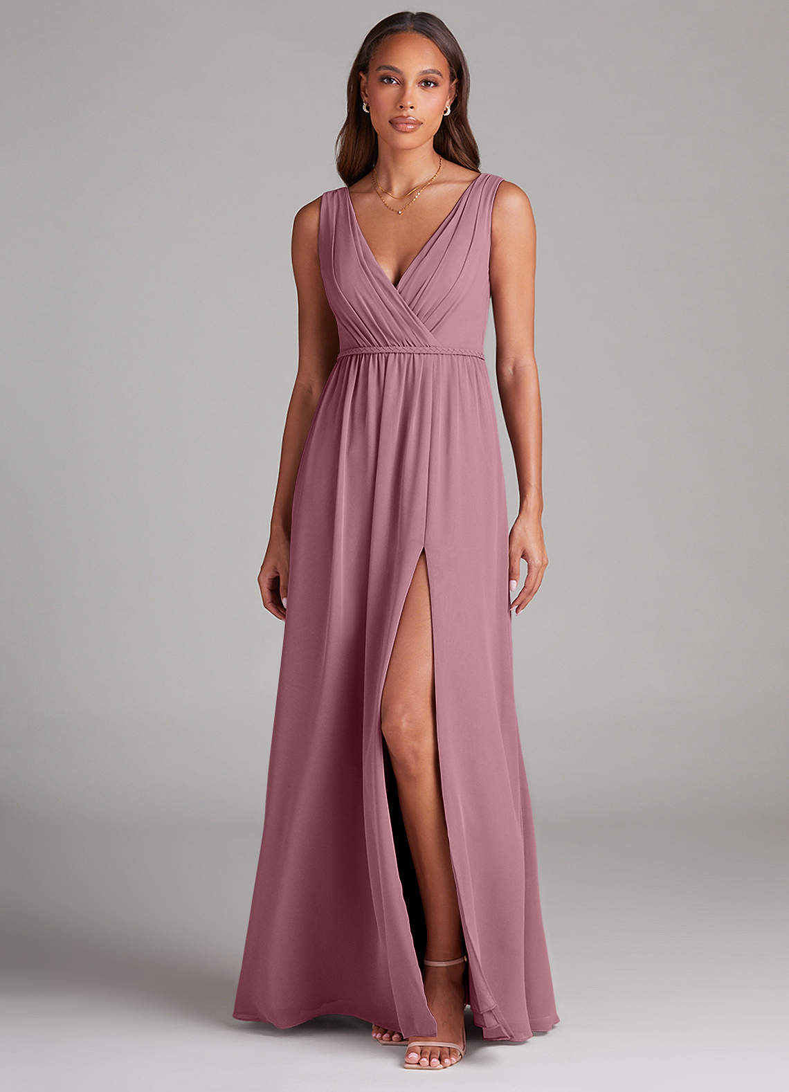 Azazie Tanicia Brautjungfernkleider A-Linie Plissee Chiffon Kleid Vintage Mauve image1