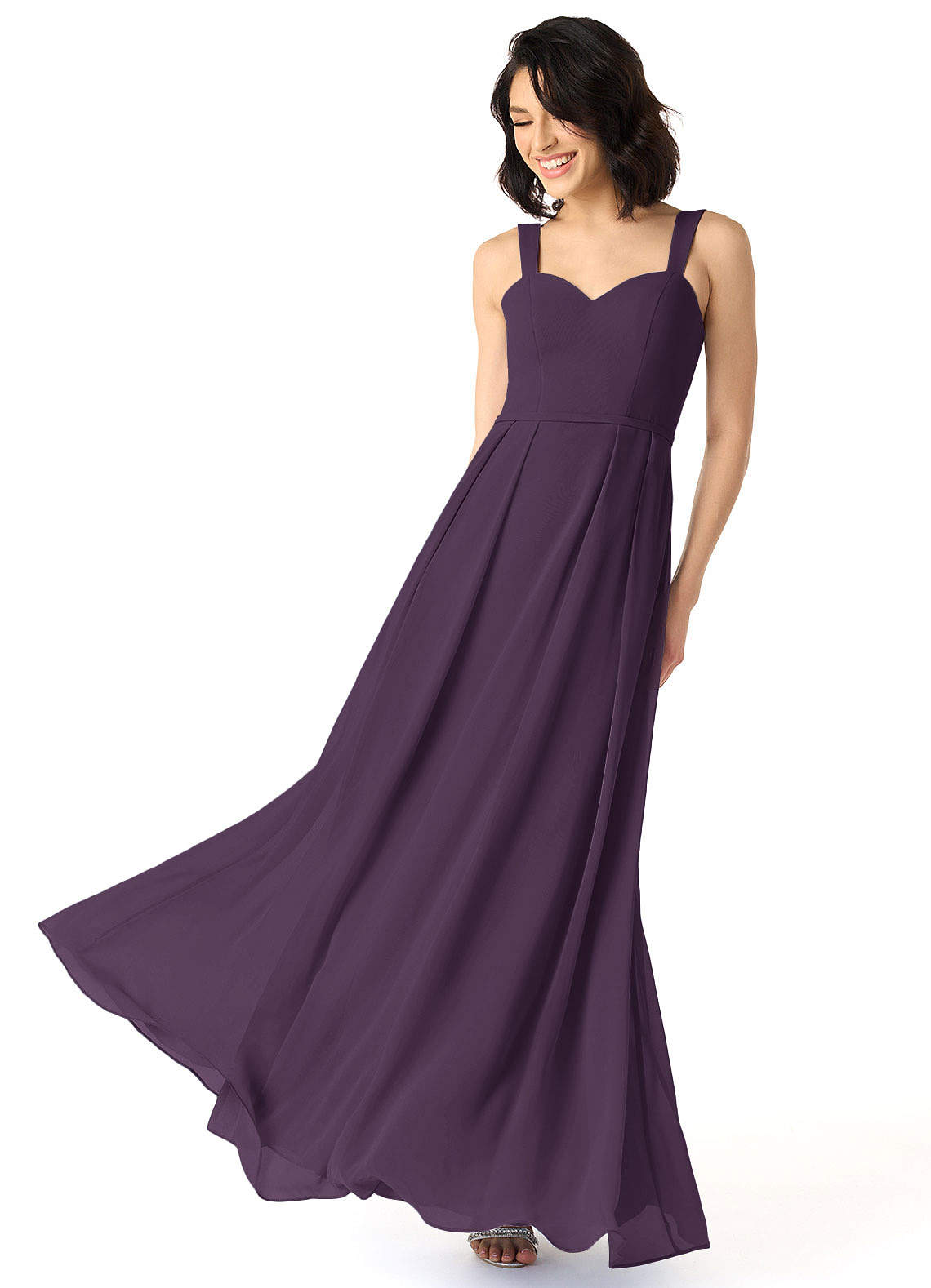Empire Cross-pleated Chiffon Gown with Sweetheart Neck Plum Plus Size