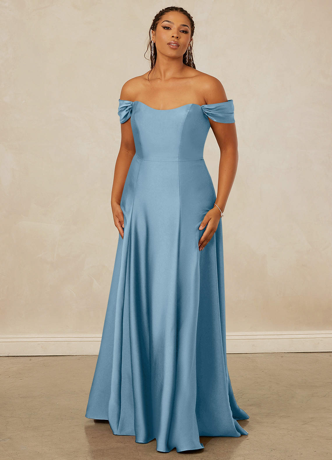 Christian Siriano Bridal for Azazie 1002 Bridesmaid Dresses Off Shoulder Stretch Satin A-line Dress image7