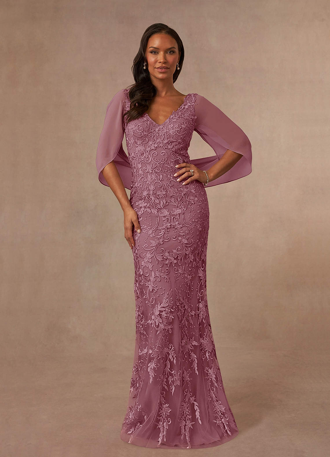Azazie Ferris Mother of the Bride Dresses Vintage Mauve Sheath V-Neck Chiffon Dress image1
