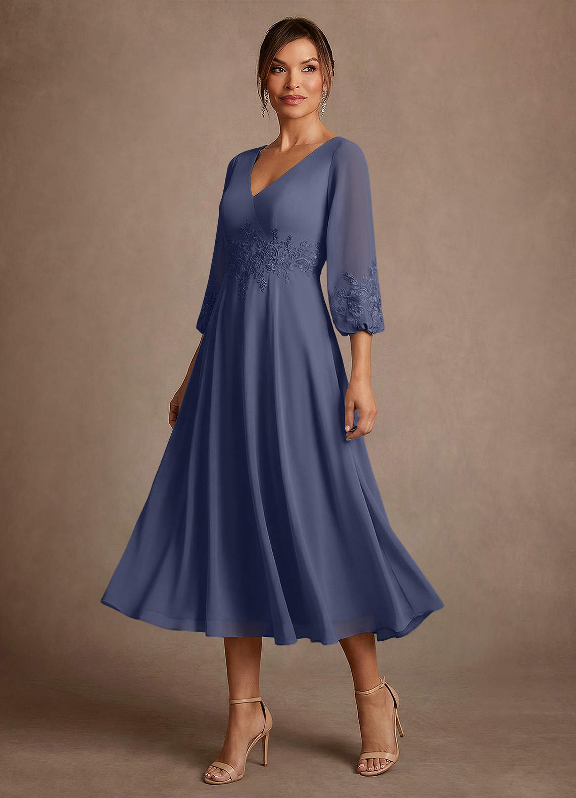 Azazie Ana Vestidos para mãe da noiva Vestido Tormentoso de Chiffon de Linha A com Renda image3
