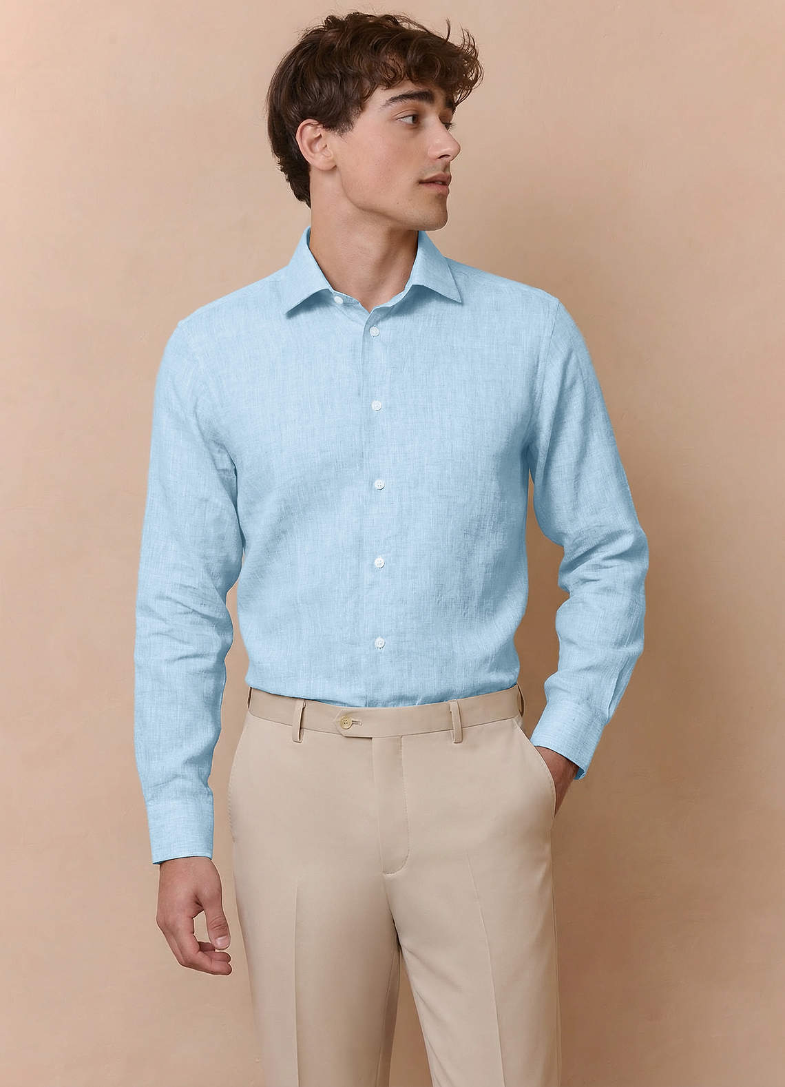 front Elliot Sky Blue 100% Linen Dress Shirt