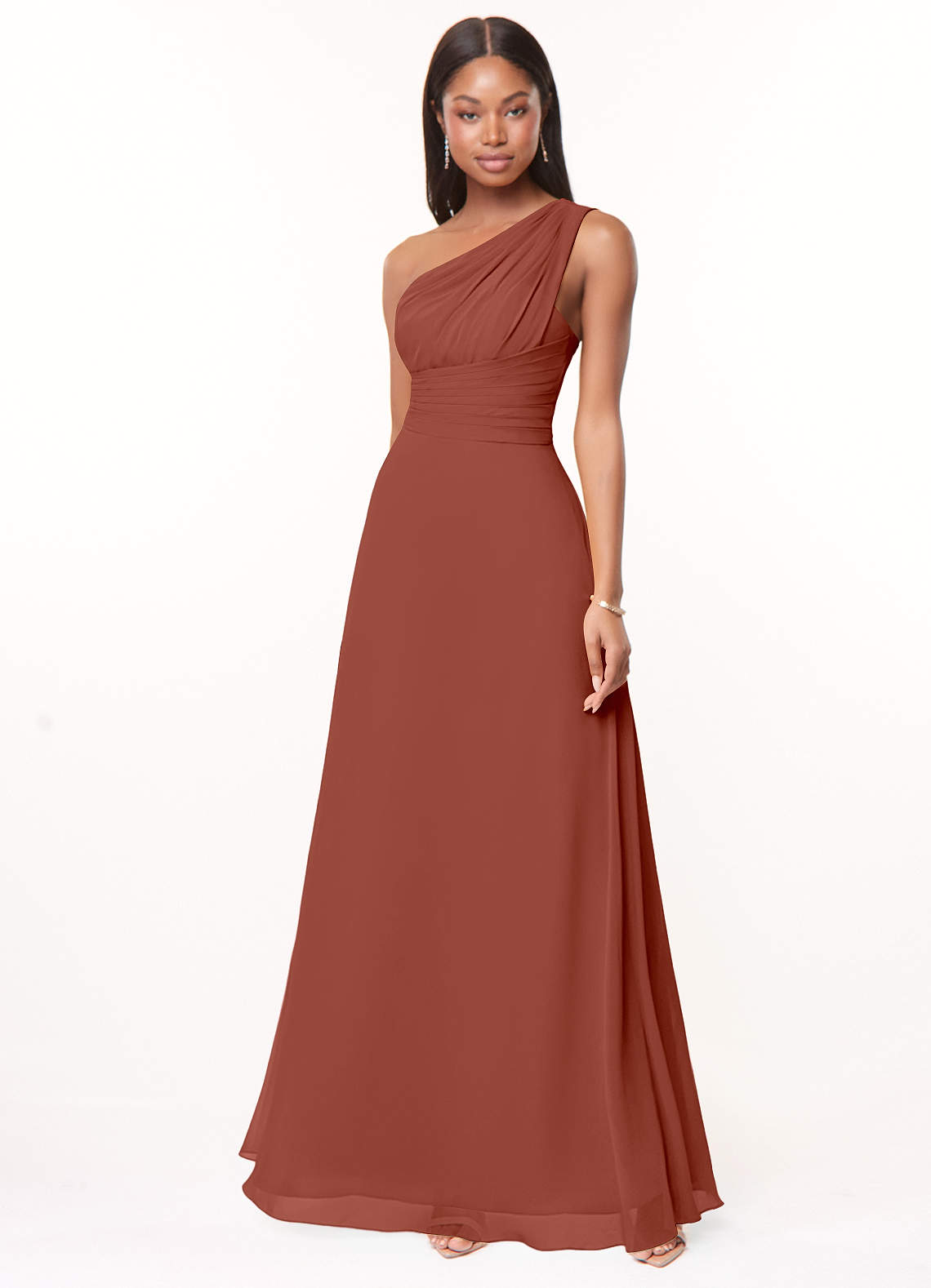 Azazie Ashley Bridesmaid Dresses Auburn A-Line Ruched Chiffon Dress image1