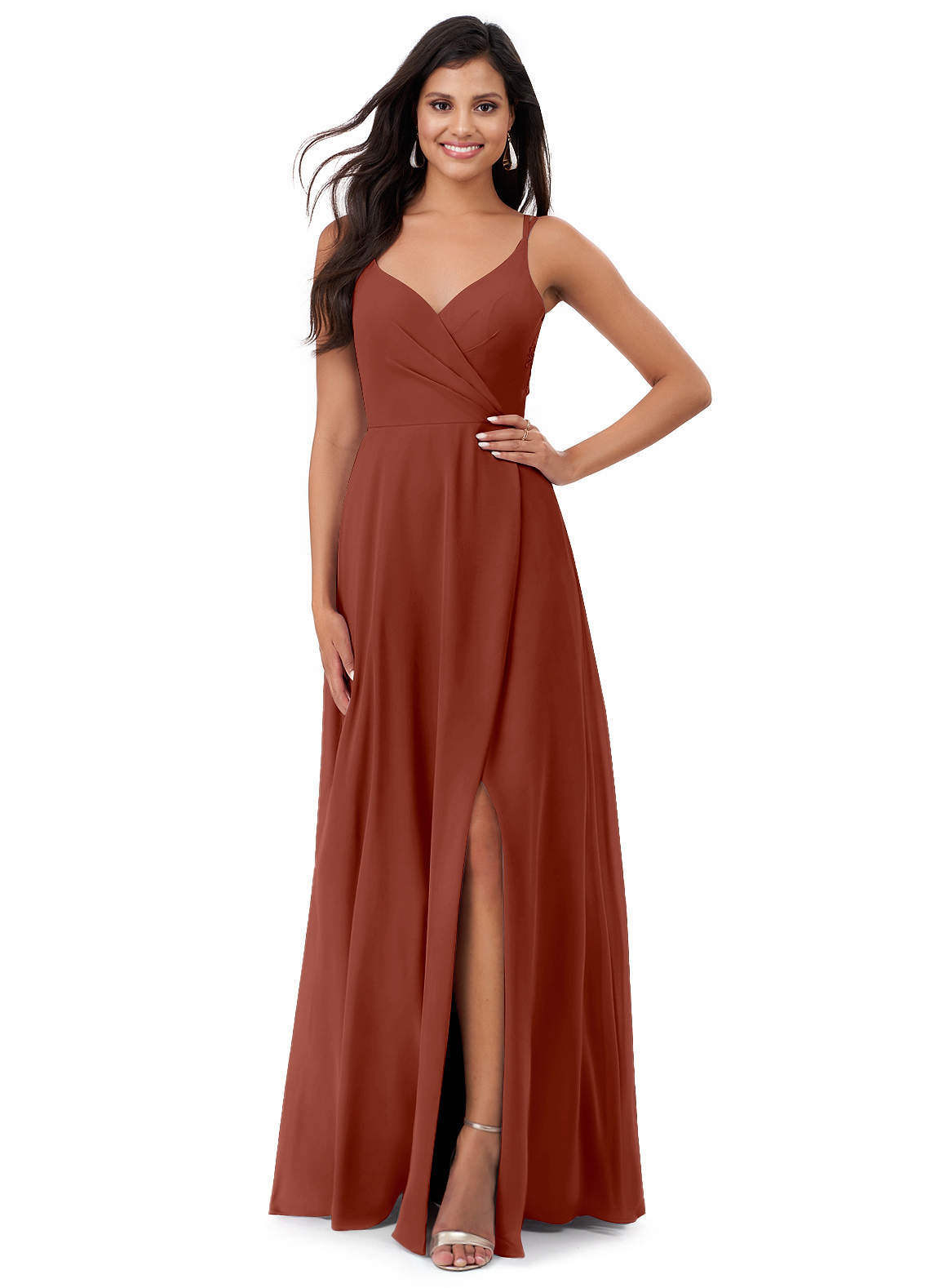 Azazie Lennon Bridesmaid Dresses Auburn A-Line Lace Chiffon Dress image1