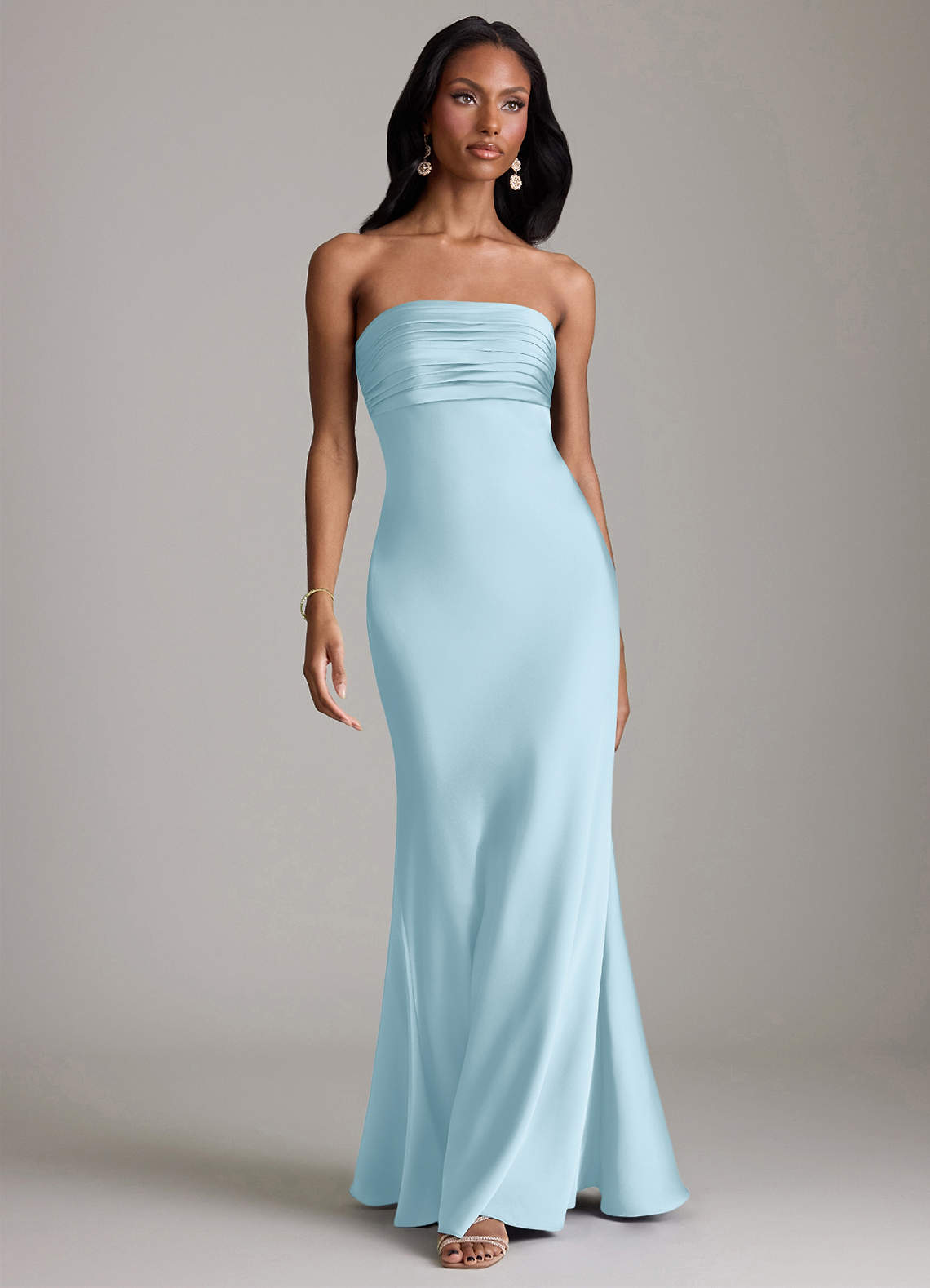 Azazie Saylor Brudtärnklänningar Klä av Sjöjungfru i Stretch Satin Axelbandslös Himmelsblå image1