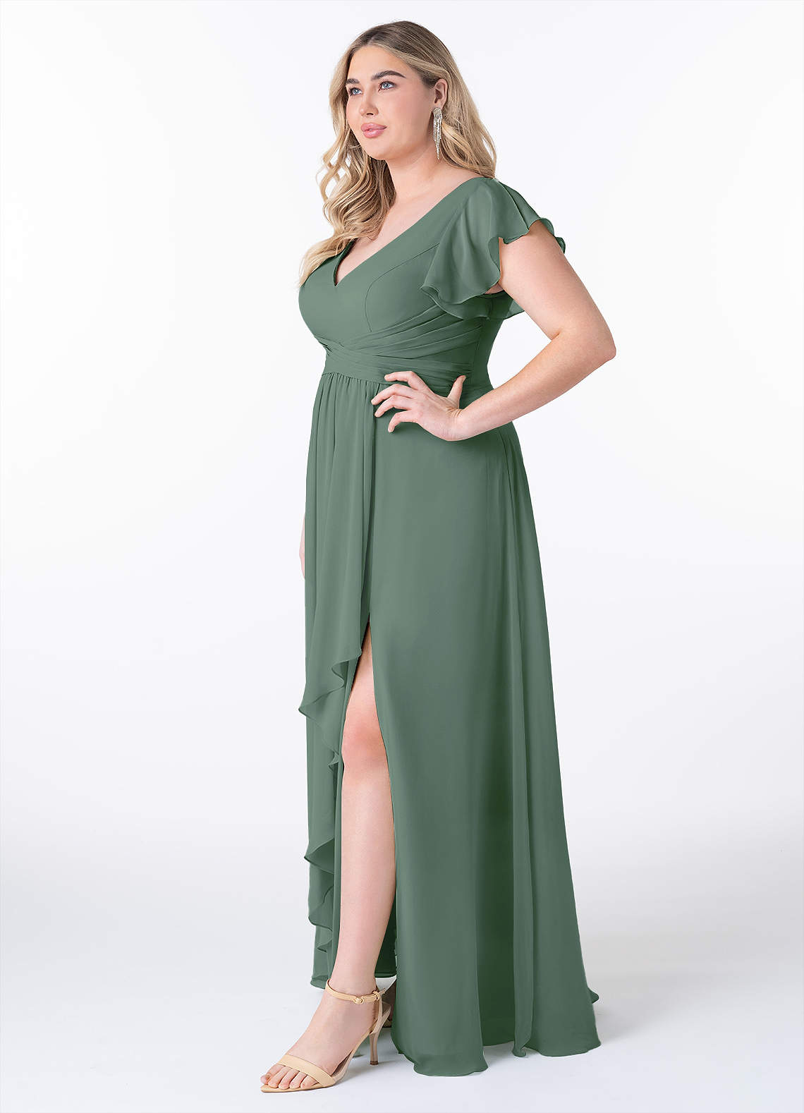 Azazie Omari Bridesmaid Dresses Eucalyptus A-Line Chiffon Dress image2