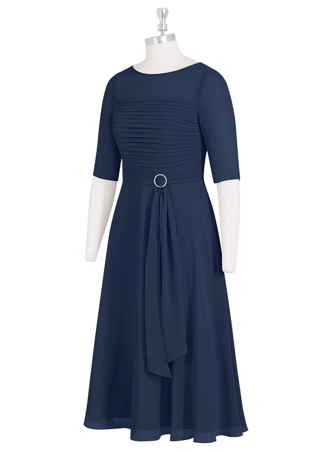 Azazie Naomi Mother of the Bride Dresses Dark Navy A-Line Boatneck Pleated Chiffon Dress image8