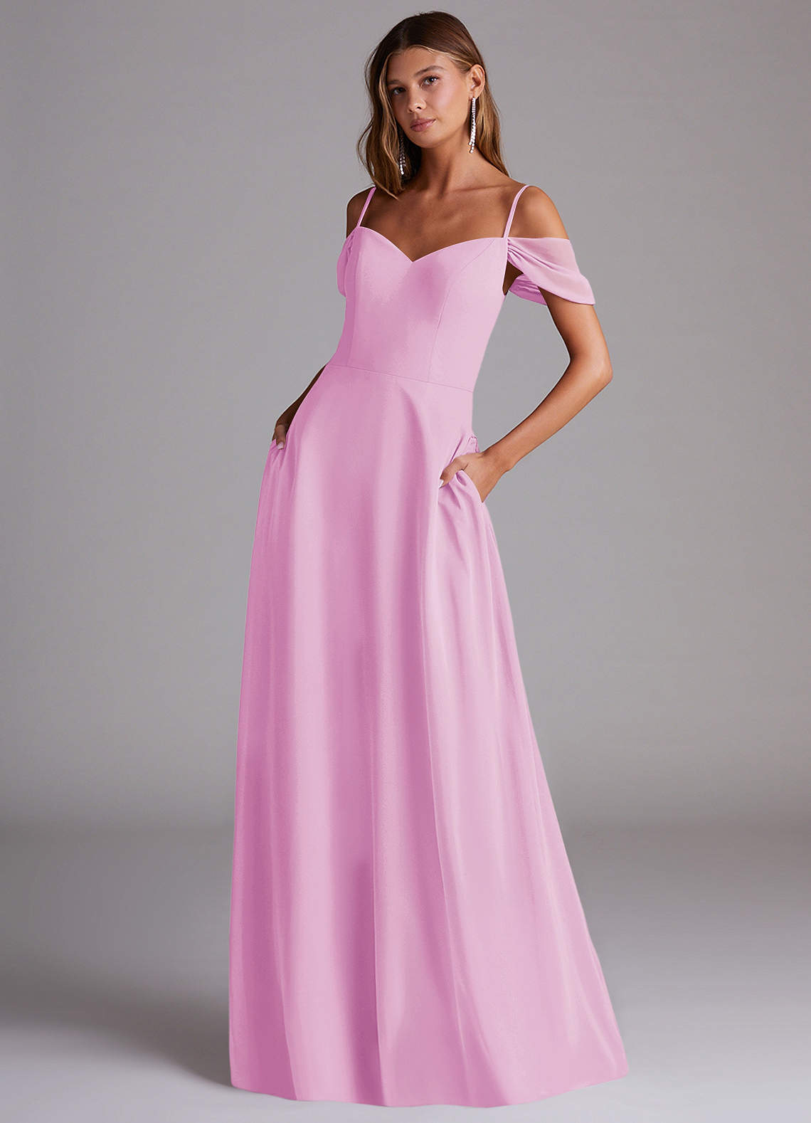 Azazie Marley Bridesmaid Dresses Candy Pink A-Line Off the Shoulder Chiffon Convertible Dress image1