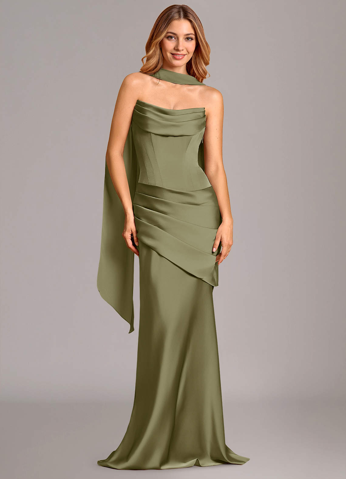 Azazie Pelagia Brautjungfernkleider Wandelbar Meerjungfrau-Linie Korsett Stretch-Satin Kleid Pistazie image1