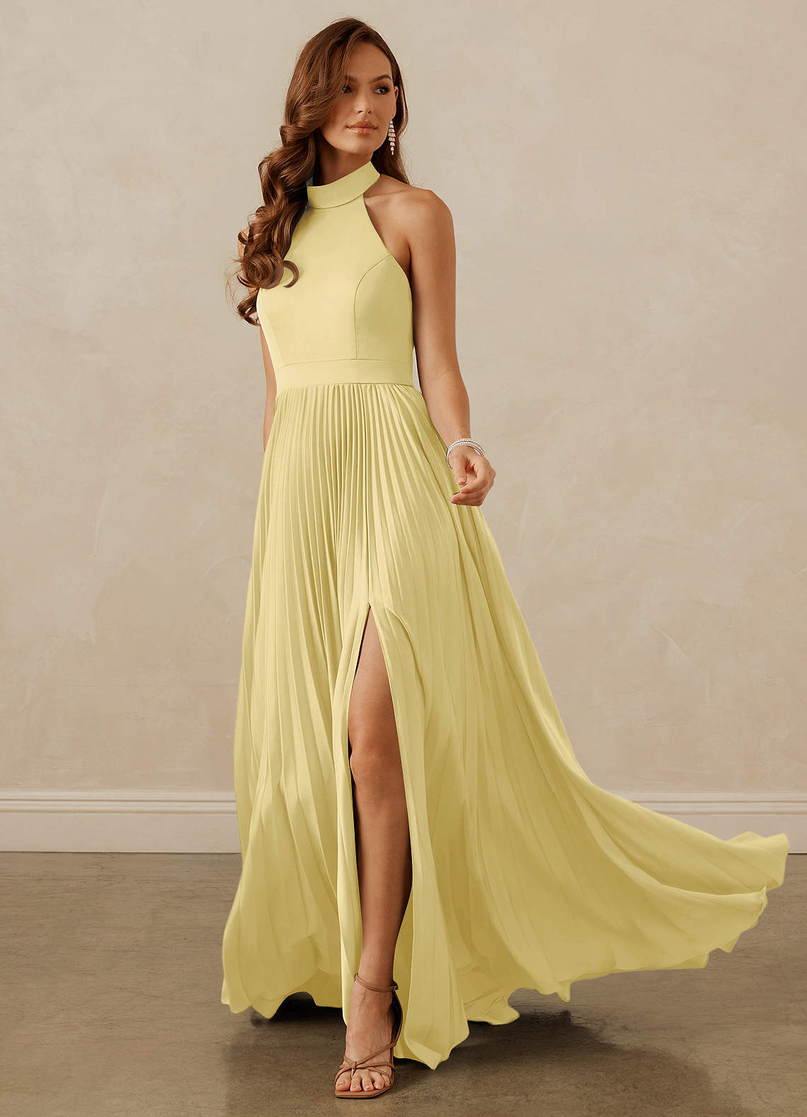 Christian Siriano Bridal for Azazie 1007 Bridesmaid Dresses Lemon Sorbet A-Line Pleated Stretch Satin Dress image2