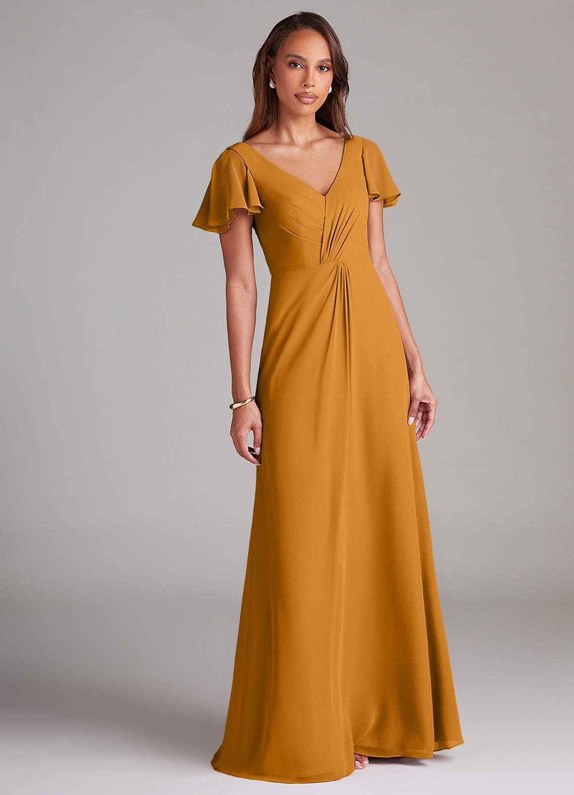 Azazie Soren Bridesmaid Dresses Butterscotch A-Line Ruched Chiffon Dress image1