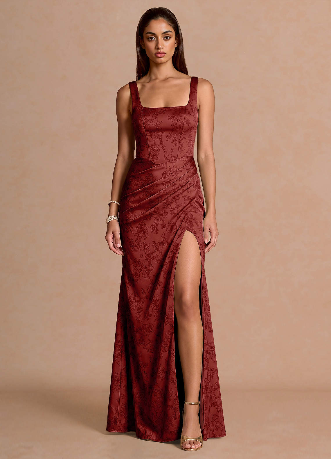 orangey red dress Wesselle Orange Red Maxi Dress